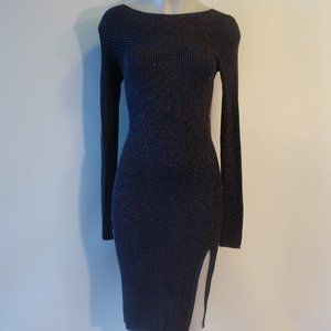 NWT Womens BCBG Max Azria Carlene Blue Metallic Ribbed Knit Bodycon Dress S *